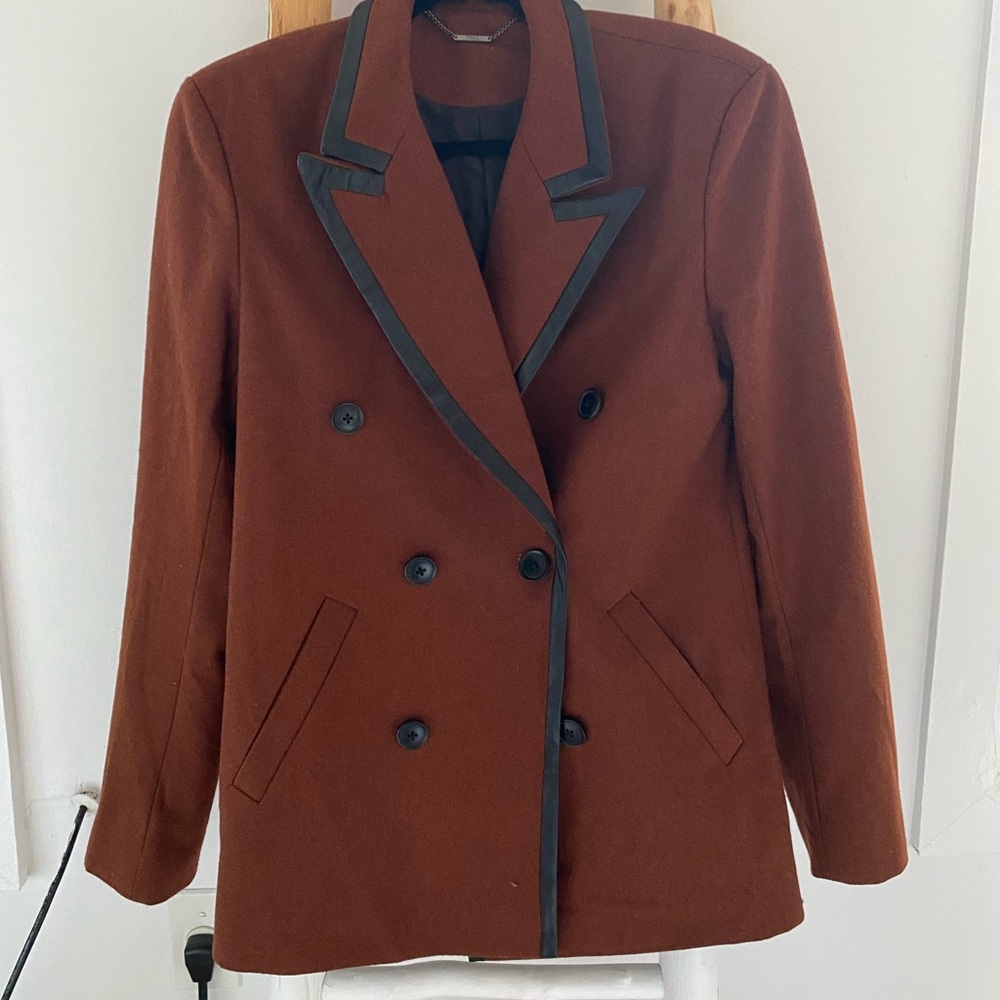 Wool blazer with leather trim